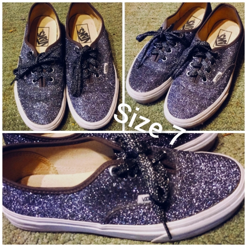 Vans authentic shark blue glitter sneaker with matching laces. Women's size 7
